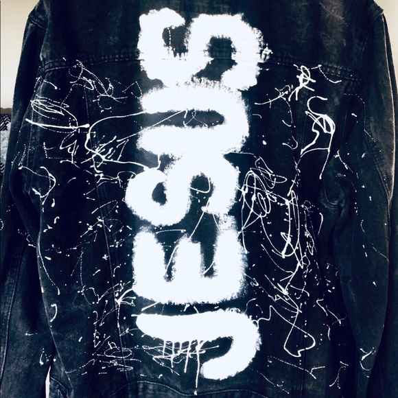 Customized distressed BLACK DENIM JACKET! “JESUS” - Picture 1 of 4